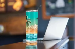 3D Beach Landscape 20 oz Skinny Tumbler Sublimation Design Product Image 4
