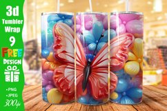 3D Butterflies, Colorful 20 oz Skinny Tumbler Sublimation Product Image 3