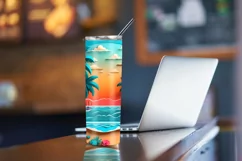 3D Beach 20 oz Skinny Tumbler Sublimation, 3d Plam Tree Wrap Product Image 4
