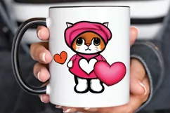 Watercolor Funny Cat Valentine PNG Clipart Product Image 3