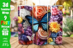 3D Butterflies Floral 20oz Skinny Tumbler Sublimation Product Image 3