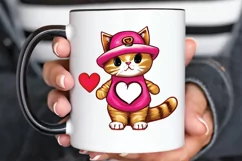Watercolor Funny Cat Valentine PNG Clipart Product Image 2