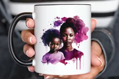 Watercolor black Mom and Daughter PNG Clipart Product Image 3