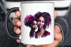 Watercolor black Mom and Daughter PNG Clipart Product Image 3