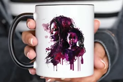 Watercolor black Mom and Daughter PNG Clipart Product Image 3