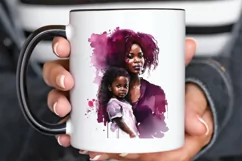 Watercolor black Mom and Daughter PNG Clipart Product Image 3