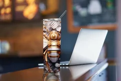 3d Bee Honeycomb Black and Gold 20 oz Skinny Tumbler Wrap Product Image 4