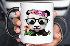 Watercolor Baby Panda and Flower PNG Clipart Product Image 3