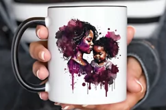 Watercolor black Mom and Daughter PNG Clipart Product Image 3