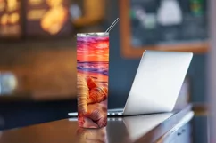 Sunset Beach 20 oz Skinny Tumbler Design, 3d Tumbler Wrap Product Image 4