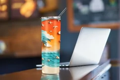 3D Beach Landscape 20 oz Skinny Tumbler Sublimation Design Product Image 4