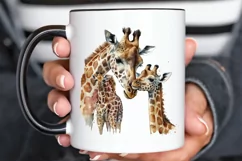 Watercolor Mom and Baby Giraffe PNG Clipart Product Image 3