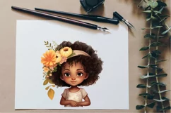 Cute Afro Black Girl clipart, Black Floral Girl clipart Product Image 3