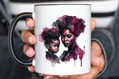 Watercolor black Mom and Daughter PNG Clipart Product Image 3