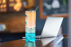 3D Beach 20 oz Skinny Tumbler Sublimation, 3d Plam Tree Wrap Product Image 4