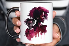 Watercolor black Mom and Daughter PNG Clipart Product Image 3