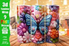 3D Butterflies, Colorful 20 oz Skinny Tumbler Sublimation Product Image 3