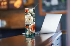 3D Beautiful Roses 20 oz Skinny Tumbler Sublimation Design Product Image 4