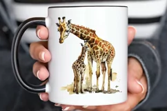 Watercolor Mom and Baby Giraffe PNG Clipart Product Image 3