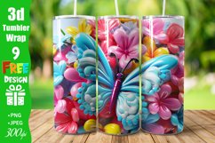 3D Butterflies Colorful 20oz Skinny Tumbler Sublimation Product Image 3