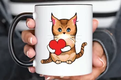 Watercolor Funny Cat Valentine PNG Clipart Product Image 3