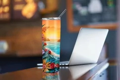 3D Sunrise Beach 20 oz Skinny Tumbler Sublimation Product Image 4