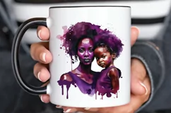 Watercolor black Mom and Daughter PNG Clipart Product Image 3