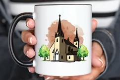 Watercolor Church Sublimation PNG Clipart Product Image 3