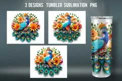 3D Paper Quilling Peacock Birds Tumbler Wrap Sublimation Product Image 1