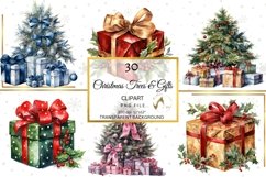 Watercolor Christmas Trees and Gifts Clipart Product Image 1