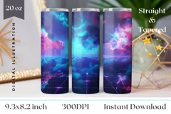 Retro Wave Tumbler Wrap Design, Neon Pink Tumbler Template Product Image 1