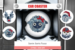 Denim Holiday Faces Car Coaster Product Image 1