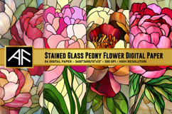 Stained Glass Peony Flower Digital Paper Product Image 1