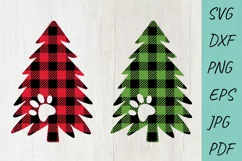 Christmas Tree Buffalo Plaid Svg, Dog paw print Product Image 1