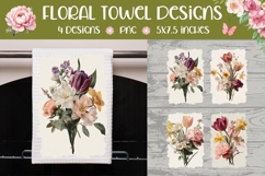 Vintage Flowers Towel Designs, Floral Kitchen Towel PNG Product Image 1