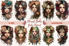 Floral Boho Girls Clipart Sublimation Product Image 1