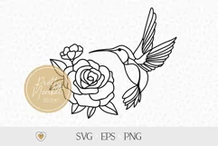 Hummingbird with flower svg, Flying bird png, Garden Product Image 1