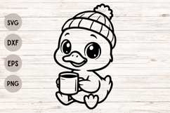 A Goose Drinking Coffee Svg, Cute Goose Svg, Cozy Vibes Svg. Product Image 1