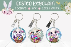 Stained Glass Easter Lamb Round Keychain, Easter Keychain Product Image 1