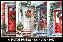 4 Christmas Front Door Digital Papers I Junk Journal Product Image 1