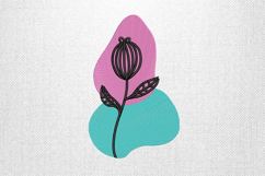 Modern Pink Teal Floral Line Art Embroidery Design Product Image 1