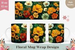 Colorful Flowers Mug Wrap Design, Flowers Sublimation Mug Product Image 1