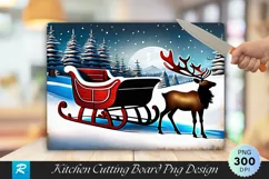 Vintage Sleigh And Reindeer Cutting Board PNG Design Product Image 1