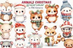 Animals Christmas Watercolor 26 Cliparts Collection Product Image 1