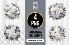 White Rose Floral Bouquet Clipart Sublimation PNG Product Image 1