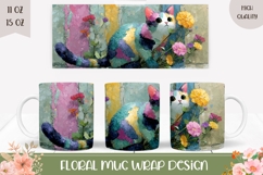 Cute Cat Mug Wrap, Floral Mug Design, Cat Sublimation Mug Product Image 1