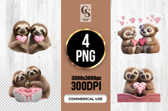 Cute Sloth Couple Heart Illustration Clipart Sublimation PNG Product Image 1