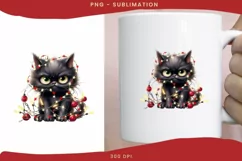 Black Christmas Angry Cat PNG Design for Sublimation Product Image 2