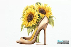Sunflower High Heel Watercolor PNG Clipart Product Image 1