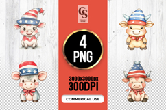 Cute Cow Patriotic Hat Watercolor Clipart PNG Product Image 1